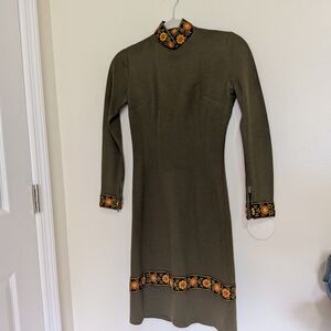Embroidered Olive Green Dress